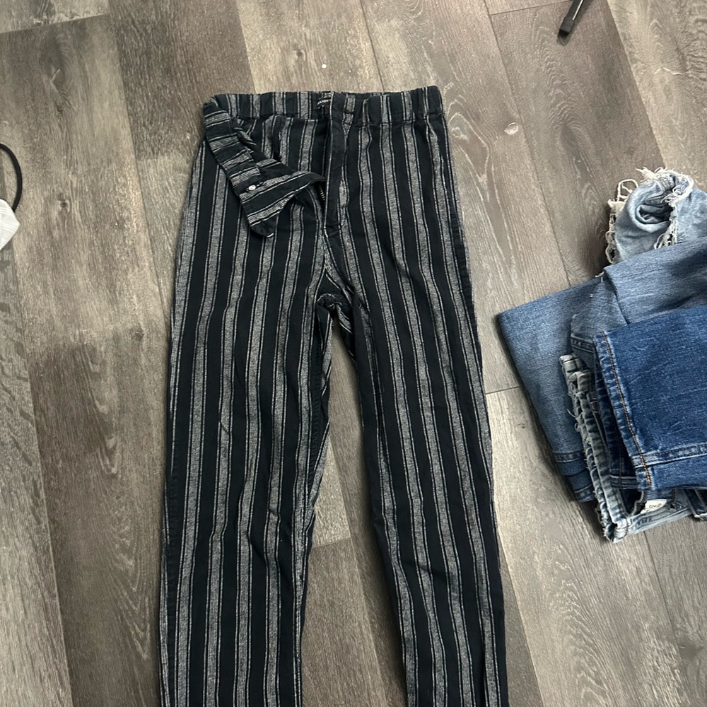 Striped Black and Gray Women's Jeans